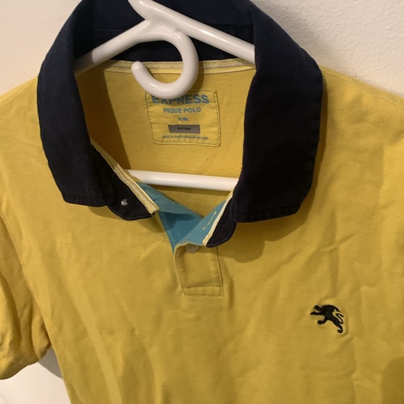 Stylish Pique Cotton Express Polo Yellow with 2 tone blue trim SZ Medium - Picture 2 of 7